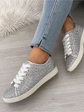 Michael Kors Dottie Glitter Sneakers Silver EU 38.5 / US 8 – Sparkly Low Top